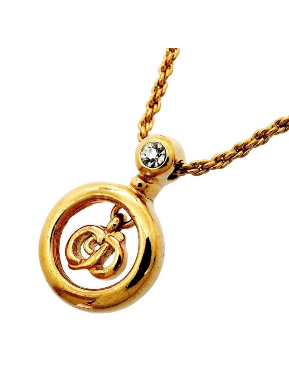 Dior Necklace CD Logo Gold Plated Rhinestone